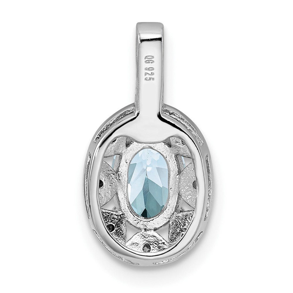 Sterlingsilber Rhodiniert Diamant. & Aquamarin Anhänger
