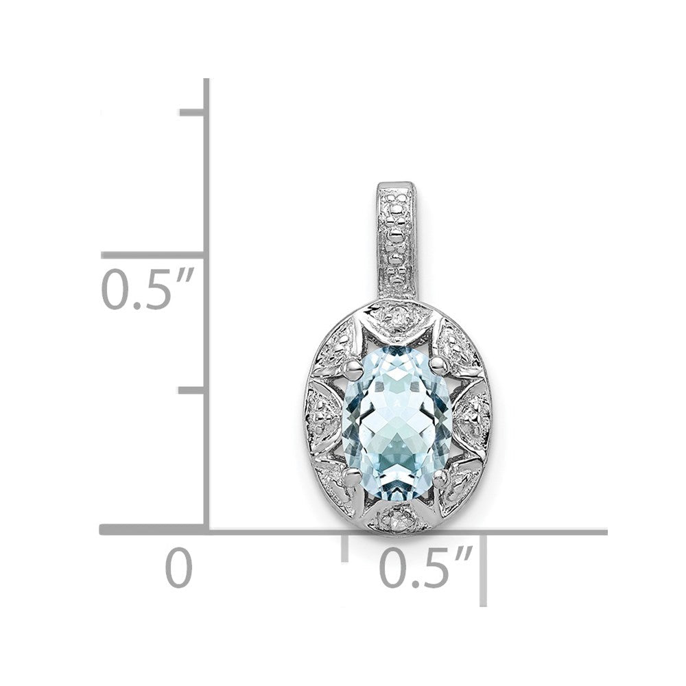 Sterlingsilber Rhodiniert Diamant. & Aquamarin Anhänger