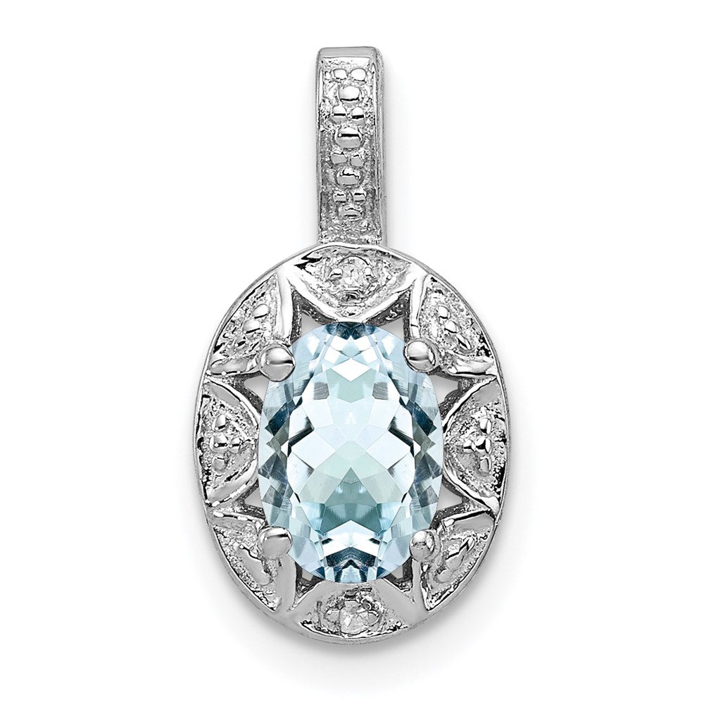 Sterlingsilber Rhodiniert Diamant. & Aquamarin Anhänger