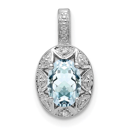 Sterlingsilber Rhodiniert Diamant. & Aquamarin Anhänger