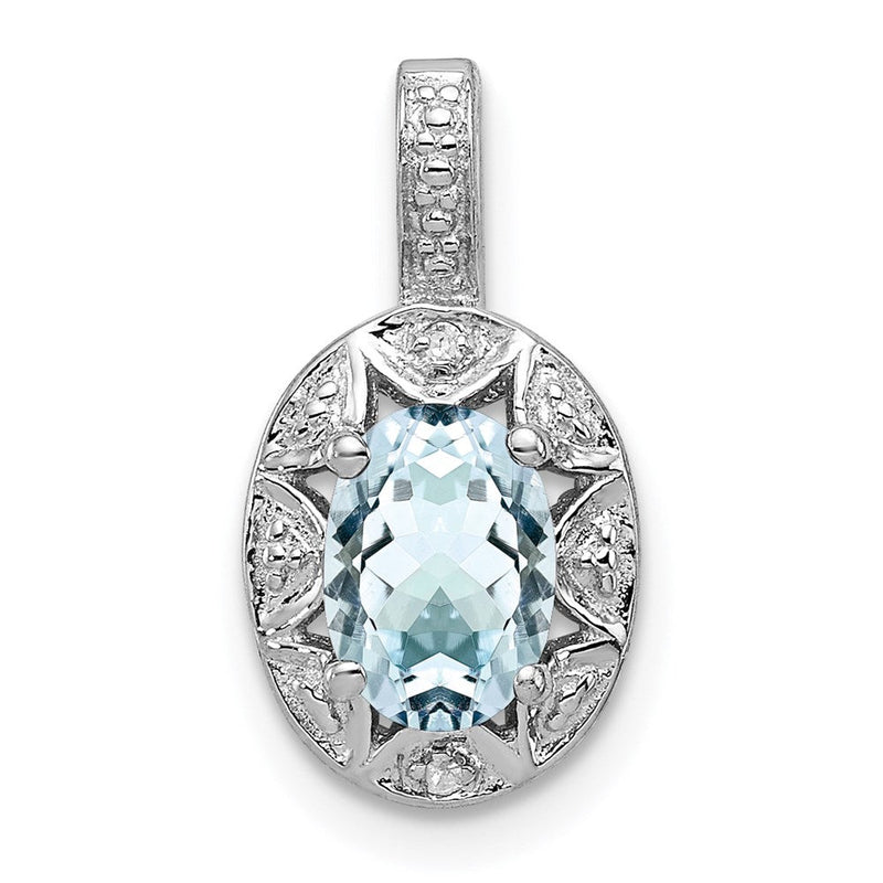 Sterlingsilber Rhodiniert Diamant. & Aquamarin Anhänger