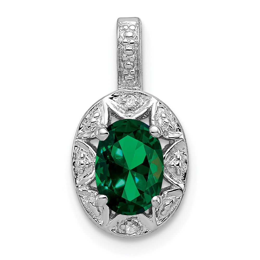 Sterlingsilber Rhodiniert Diamant. & Erzeugt Smaragd Anhänger