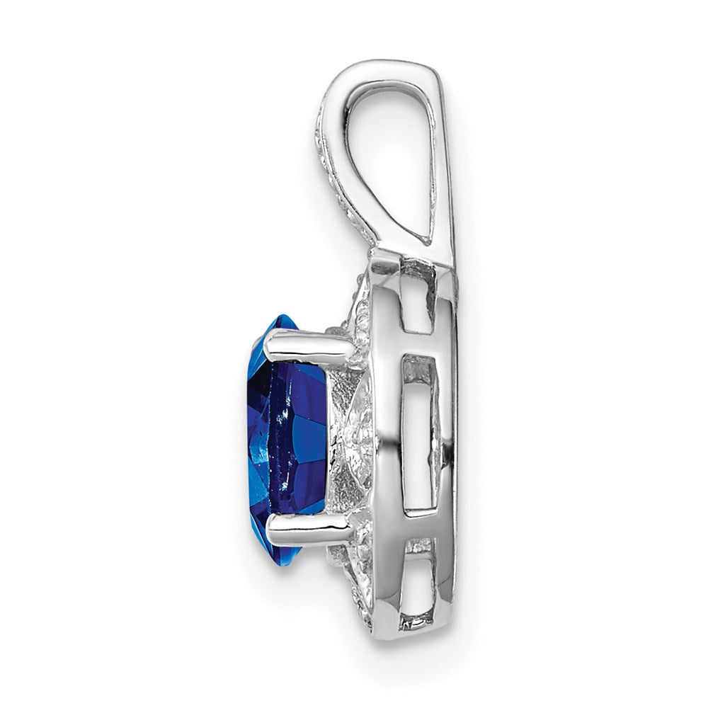 Sterlingsilber Rhodiniert Diamant. & Erzeugt Saphir Anhänger