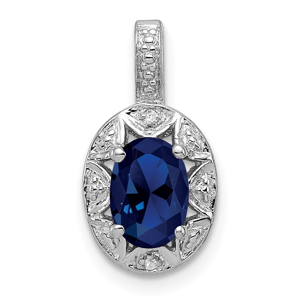 Sterlingsilber Rhodiniert Diamant. & Erzeugt Saphir Anhänger