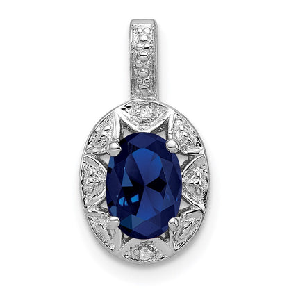 Sterlingsilber Rhodiniert Diamant. & Erzeugt Saphir Anhänger