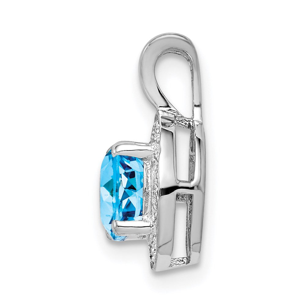 Sterlingsilber Rhodiniert Diamant. & Blautopas Anhänger