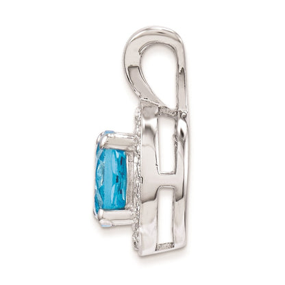 Sterlingsilber Rhodiniert Diamant. & Blautopas Anhänger