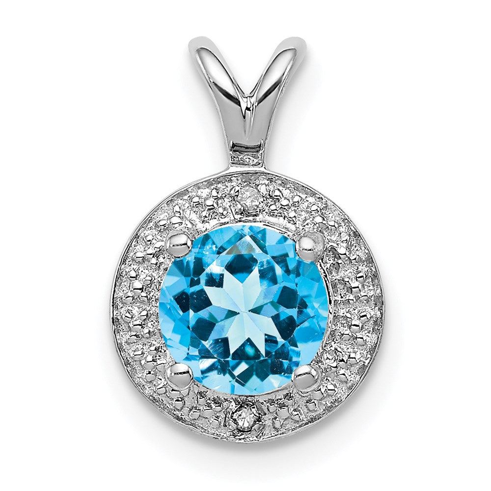 Sterlingsilber Rhodiniert Diamant. & Blautopas Anhänger