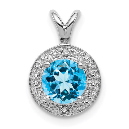 Sterlingsilber Rhodiniert Diamant. & Blautopas Anhänger