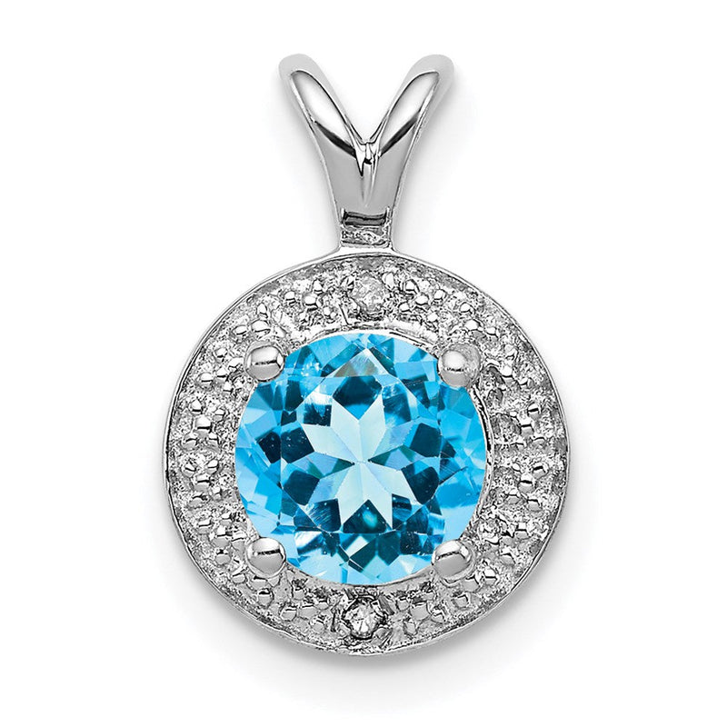 Sterlingsilber Rhodiniert Diamant. & Blautopas Anhänger