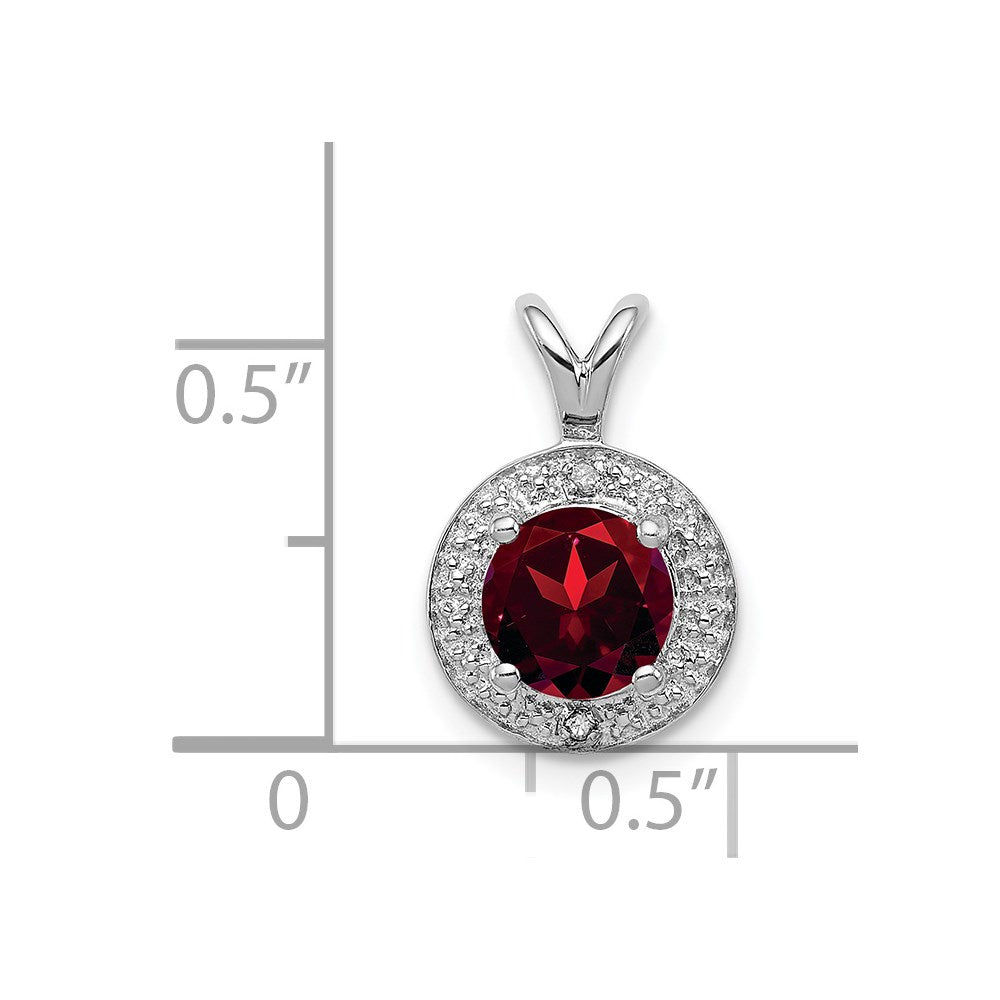 Sterlingsilber Rhodiniert Diamant. & Granat Anhänger