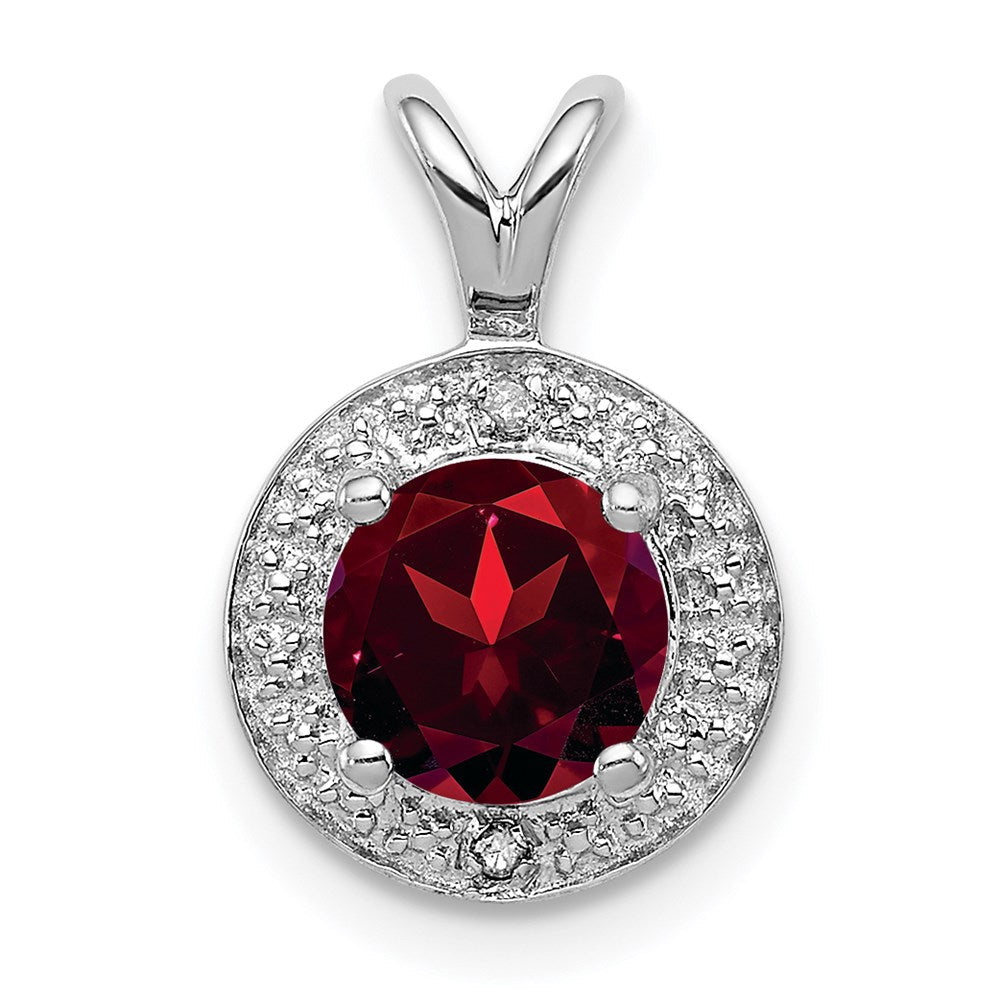 Sterlingsilber Rhodiniert Diamant. & Granat Anhänger