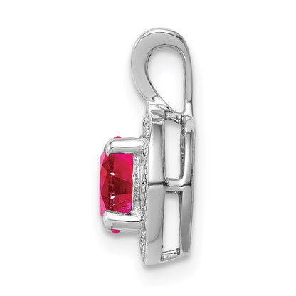 Sterlingsilber Rhodiniert Im Labor Erzeugt Rubin Und.010 ct Diamant Heiligenschein Anhänger