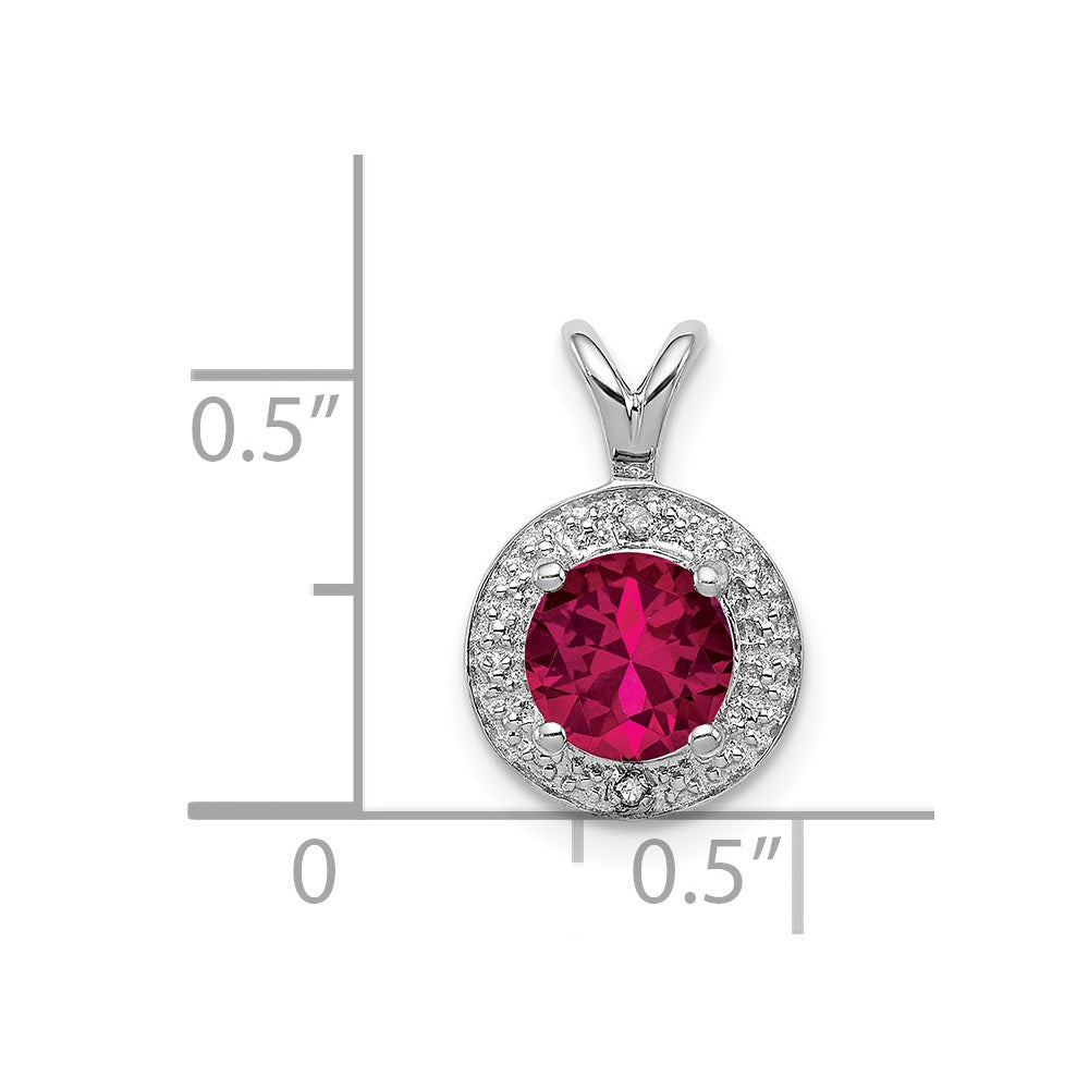 Sterlingsilber Rhodiniert Im Labor Erzeugt Rubin Und.010 ct Diamant Heiligenschein Anhänger