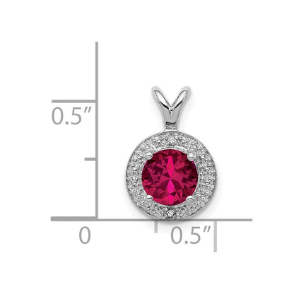 Sterlingsilber Rhodiniert Im Labor Erzeugt Rubin Und.010 ct Diamant Heiligenschein Anhänger
