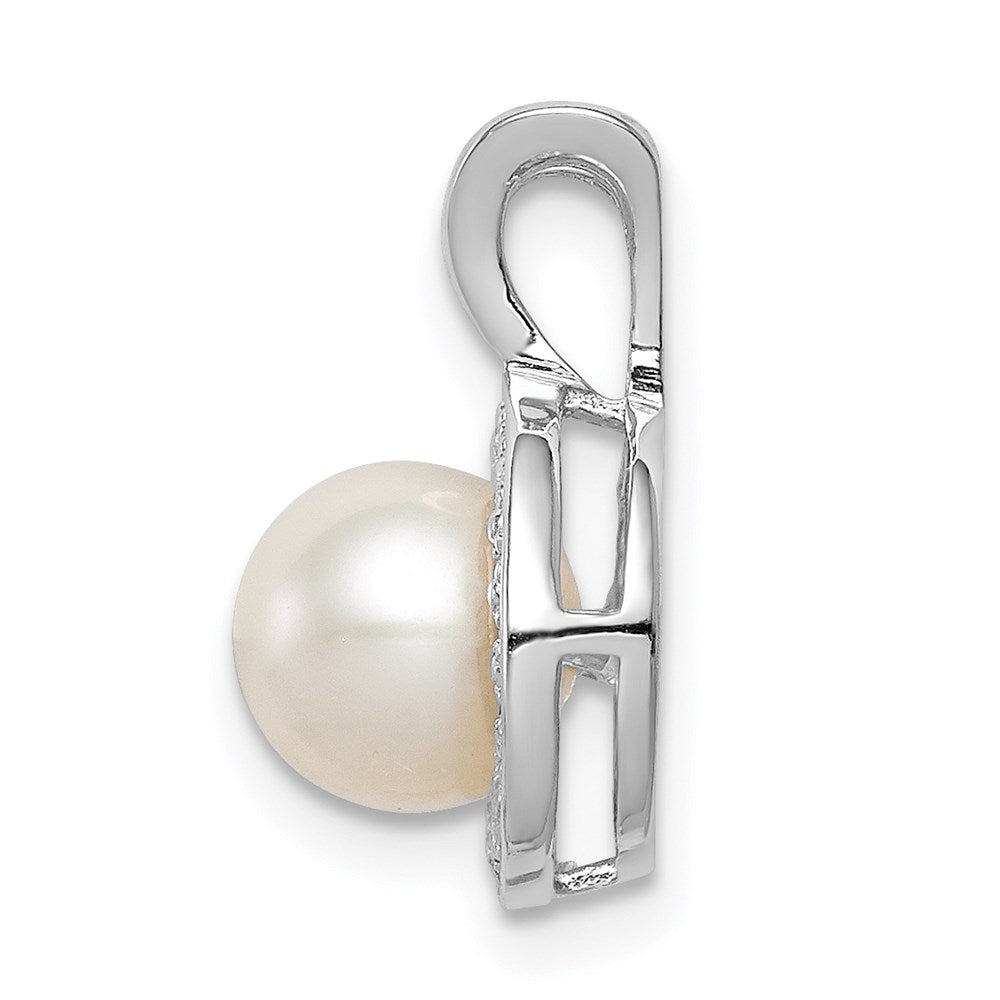 Sterlingsilber Rhodiniert Diamant. & Fw Zuchtperle Anhänger