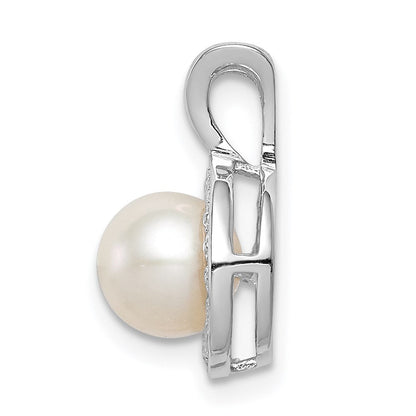 Sterlingsilber Rhodiniert Diamant. & Fw Zuchtperle Anhänger