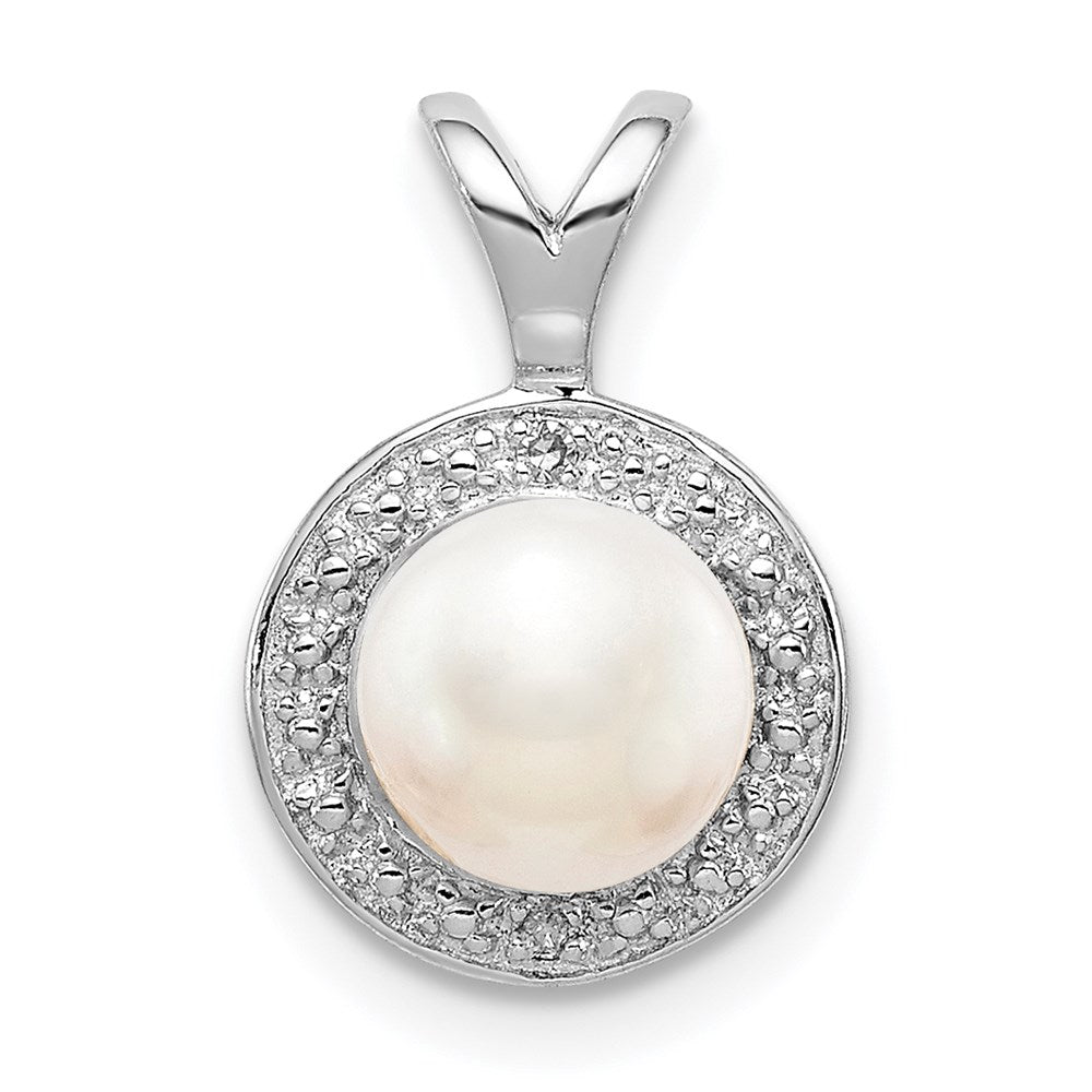 Sterlingsilber Rhodiniert Diamant. & Fw Zuchtperle Anhänger