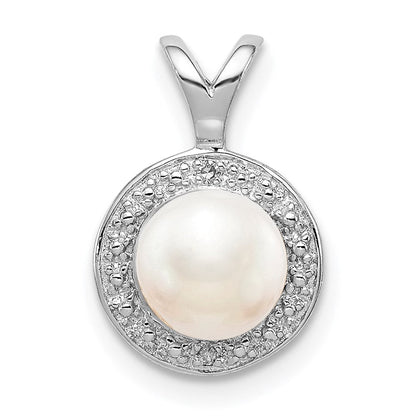 Sterlingsilber Rhodiniert Diamant. & Fw Zuchtperle Anhänger