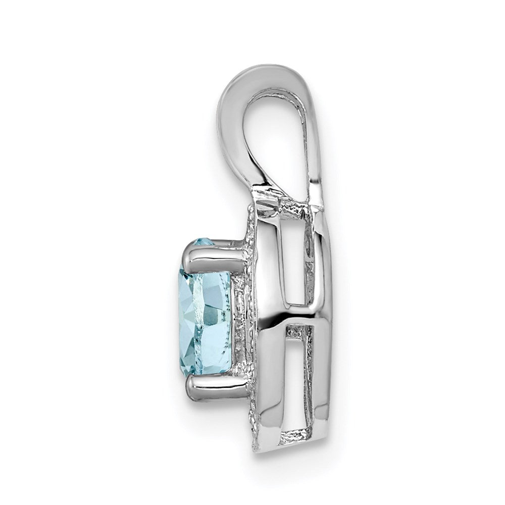 Sterlingsilber Rhodiniert Diamant. & Aquamarin Anhänger