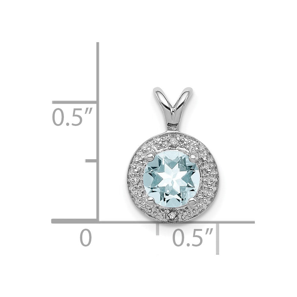 Sterlingsilber Rhodiniert Diamant. & Aquamarin Anhänger
