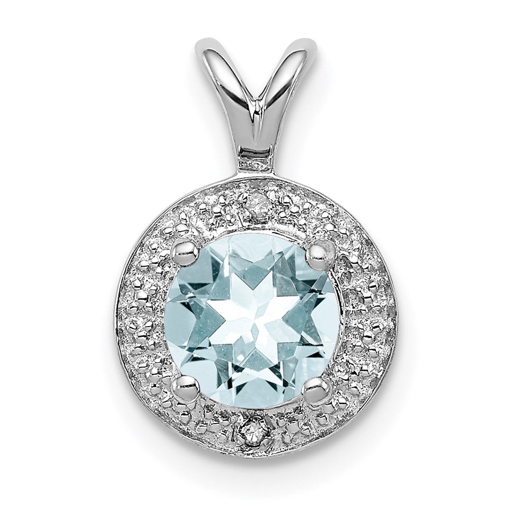 Sterlingsilber Rhodiniert Diamant. & Aquamarin Anhänger
