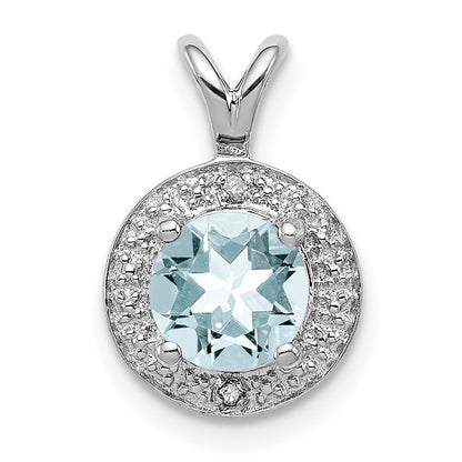 Sterlingsilber Rhodiniert Diamant. & Aquamarin Anhänger