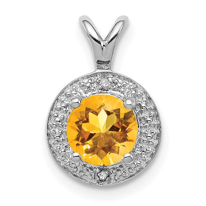 Sterlingsilber Rhodiniert Diamant. & Citrin Anhänger