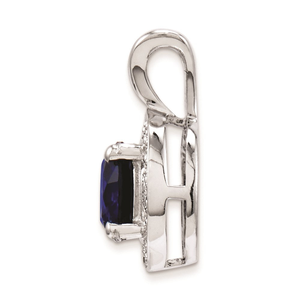 Sterlingsilber Rhodiniert Diamant. & Erzeugt Saphir Anhänger