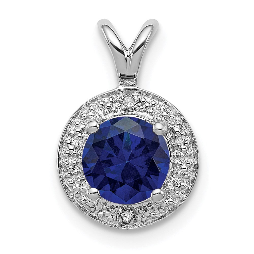 Sterlingsilber Rhodiniert Diamant. & Erzeugt Saphir Anhänger