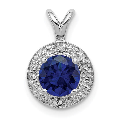Sterlingsilber Rhodiniert Diamant. & Erzeugt Saphir Anhänger
