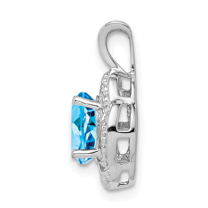 Sterlingsilber Rhodiniert Diamant. & Blautopas Anhänger