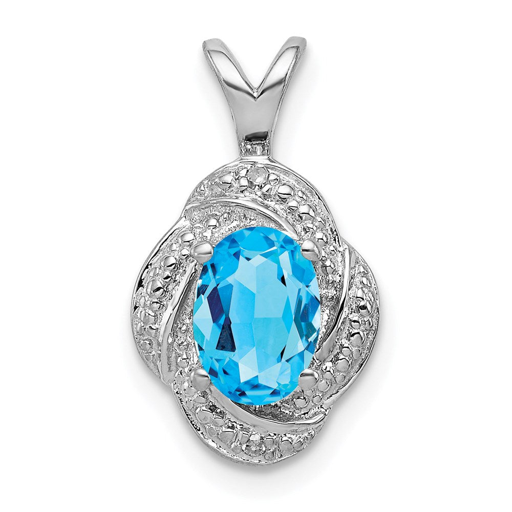 Sterlingsilber Rhodiniert Diamant. & Blautopas Anhänger