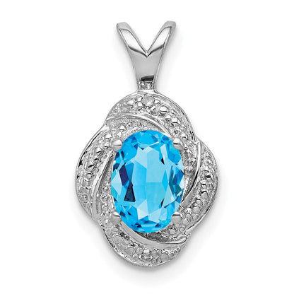 Sterlingsilber Rhodiniert Diamant. & Blautopas Anhänger