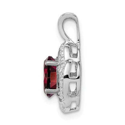 Sterlingsilber Rhodiniert Diamant. & Granat Anhänger