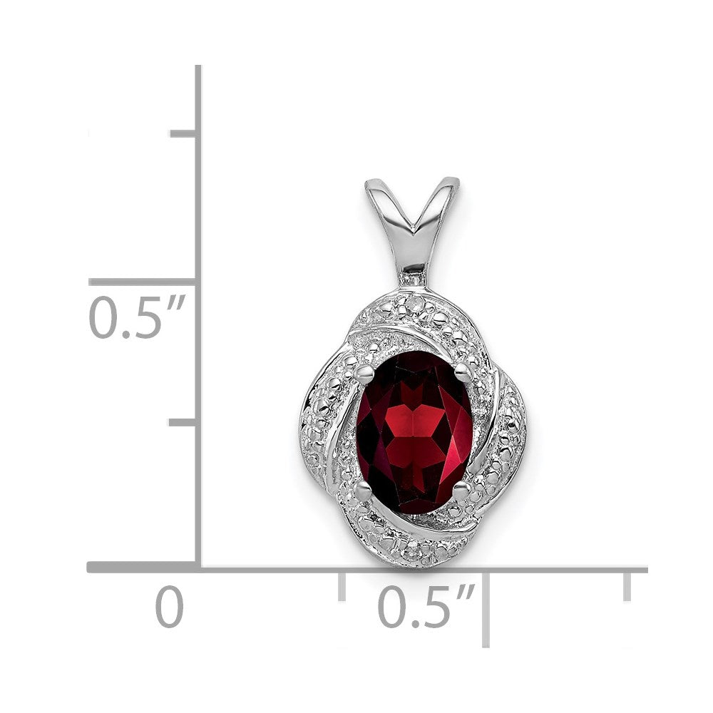 Sterlingsilber Rhodiniert Diamant. & Granat Anhänger