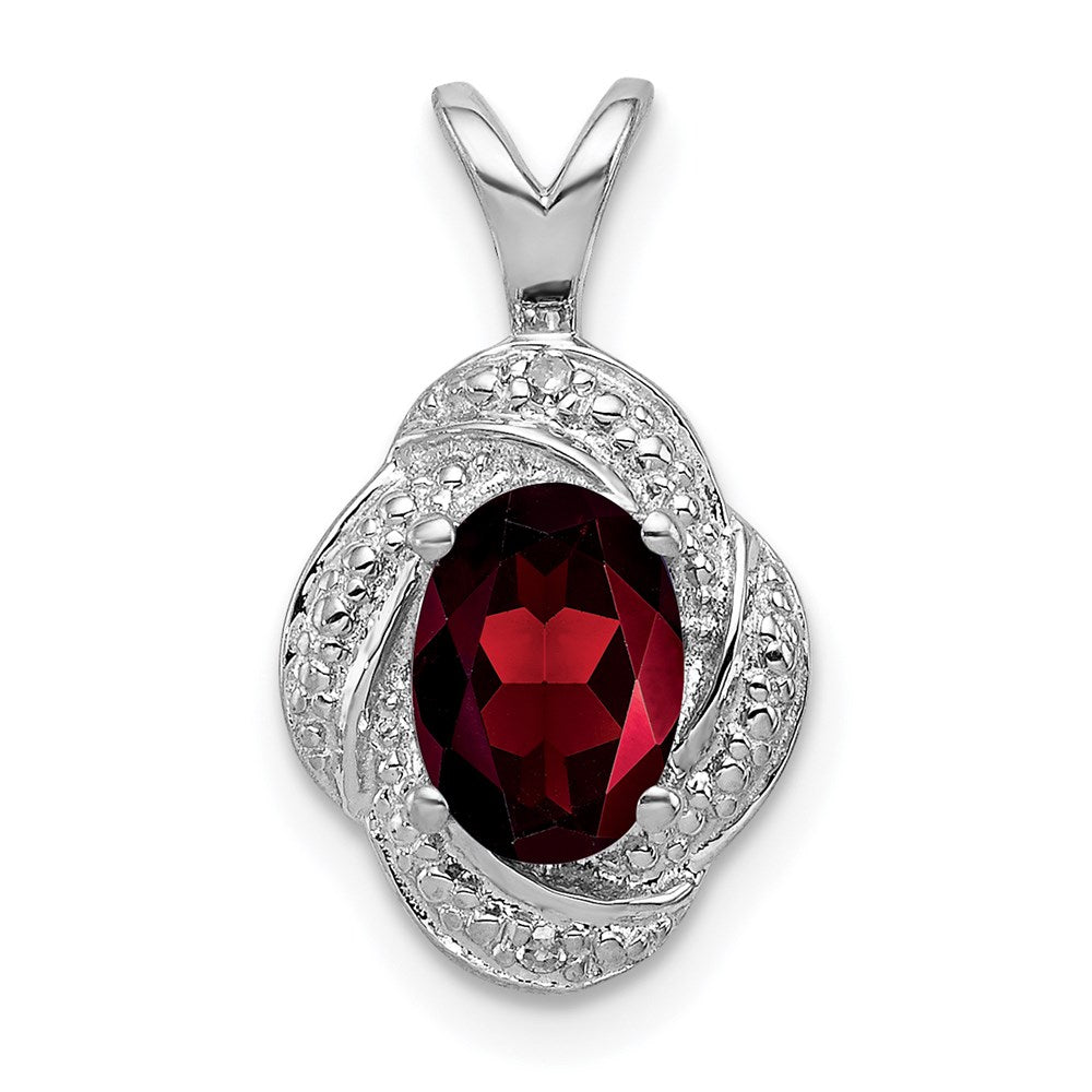 Sterlingsilber Rhodiniert Diamant. & Granat Anhänger