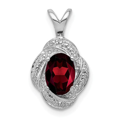 Sterlingsilber Rhodiniert Diamant. & Granat Anhänger