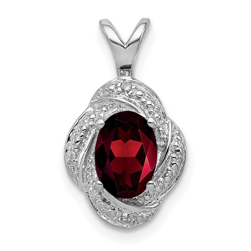 Sterlingsilber Rhodiniert Diamant. & Granat Anhänger
