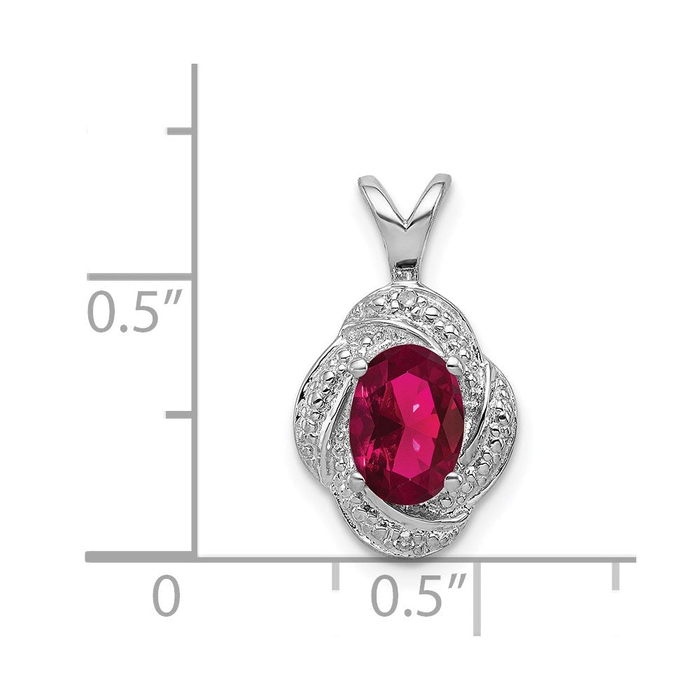 Sterlingsilber Rhodiniert Diamant und Im Labor Erzeugt Rubin Anhänger