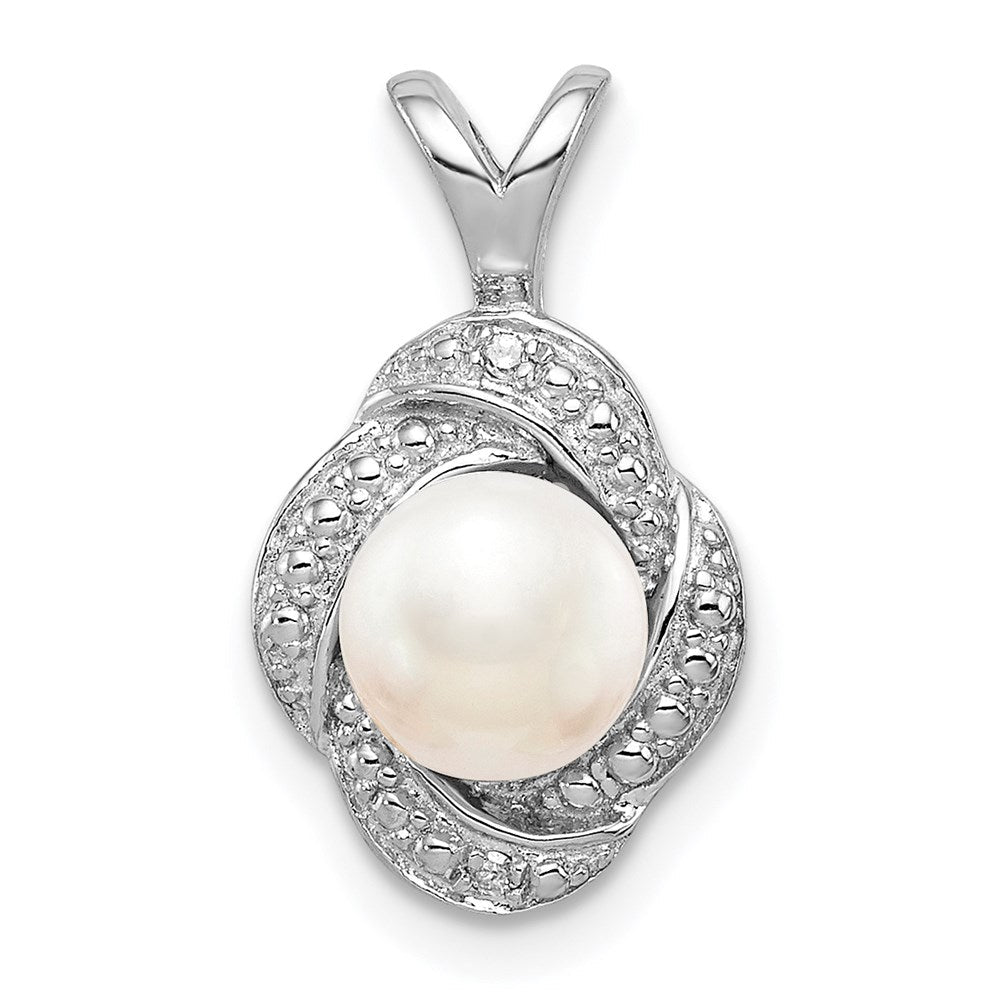 Sterlingsilber Rhodiniert Diamant. & Fw Zuchtperle Anhänger