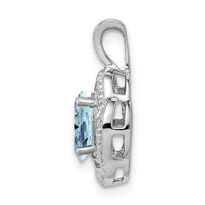 Sterlingsilber Rhodiniert Diamant. & Aquamarin Anhänger