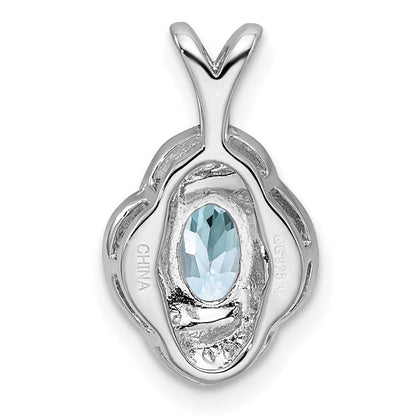 Sterlingsilber Rhodiniert Diamant. & Aquamarin Anhänger