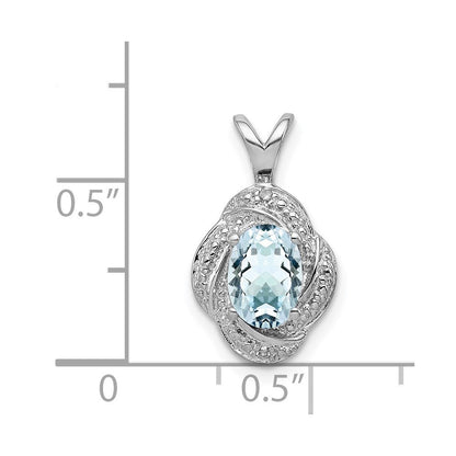 Sterlingsilber Rhodiniert Diamant. & Aquamarin Anhänger