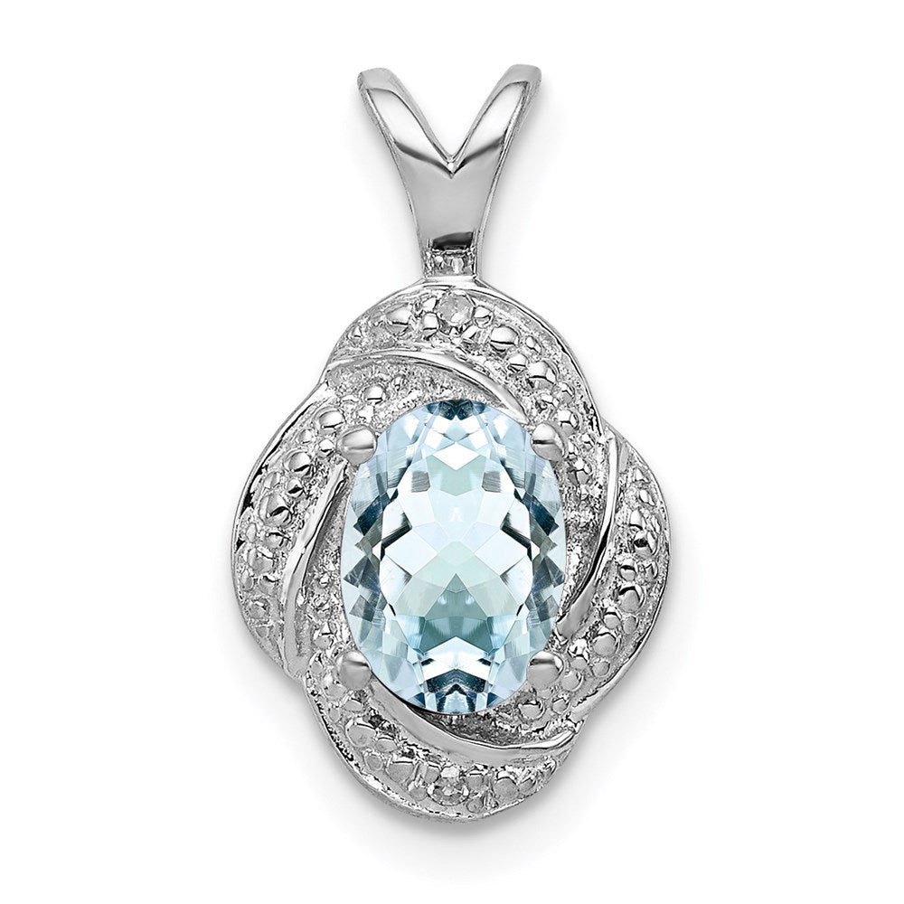 Sterlingsilber Rhodiniert Diamant. & Aquamarin Anhänger