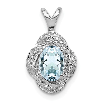 Sterlingsilber Rhodiniert Diamant. & Aquamarin Anhänger
