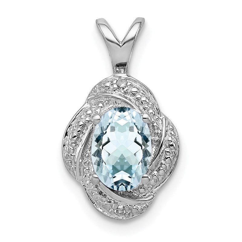 Sterlingsilber Rhodiniert Diamant. & Aquamarin Anhänger