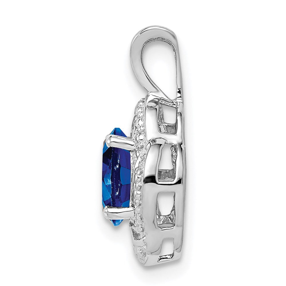 Sterlingsilber Rhodiniert Diamant. & Erzeugt Saphir Anhänger