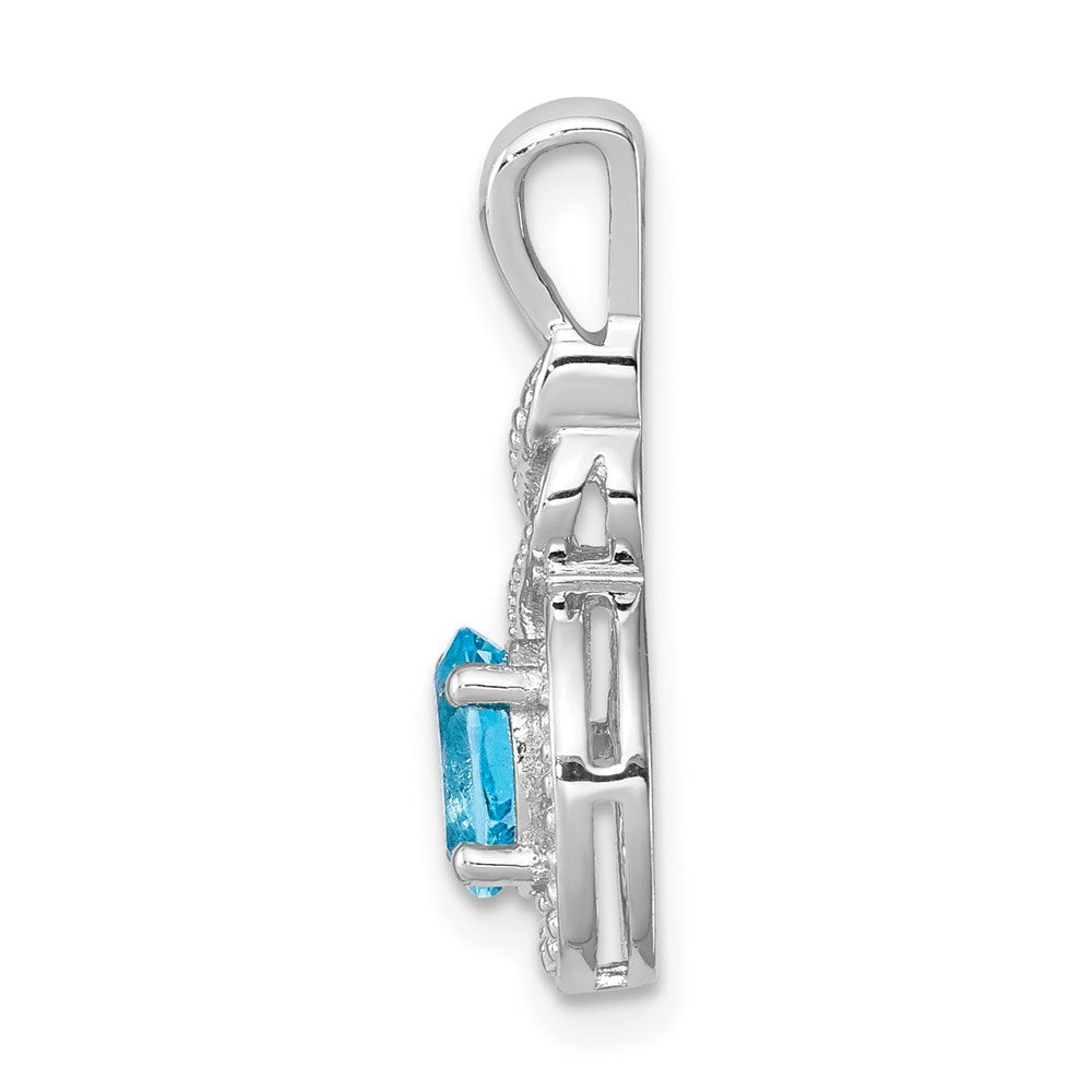 Sterlingsilber Rhodiniert Schweizer Blautopas & Diamant. Anhänger