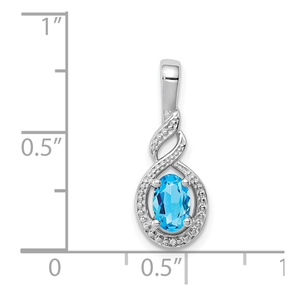 Sterlingsilber Rhodiniert Schweizer Blautopas & Diamant. Anhänger